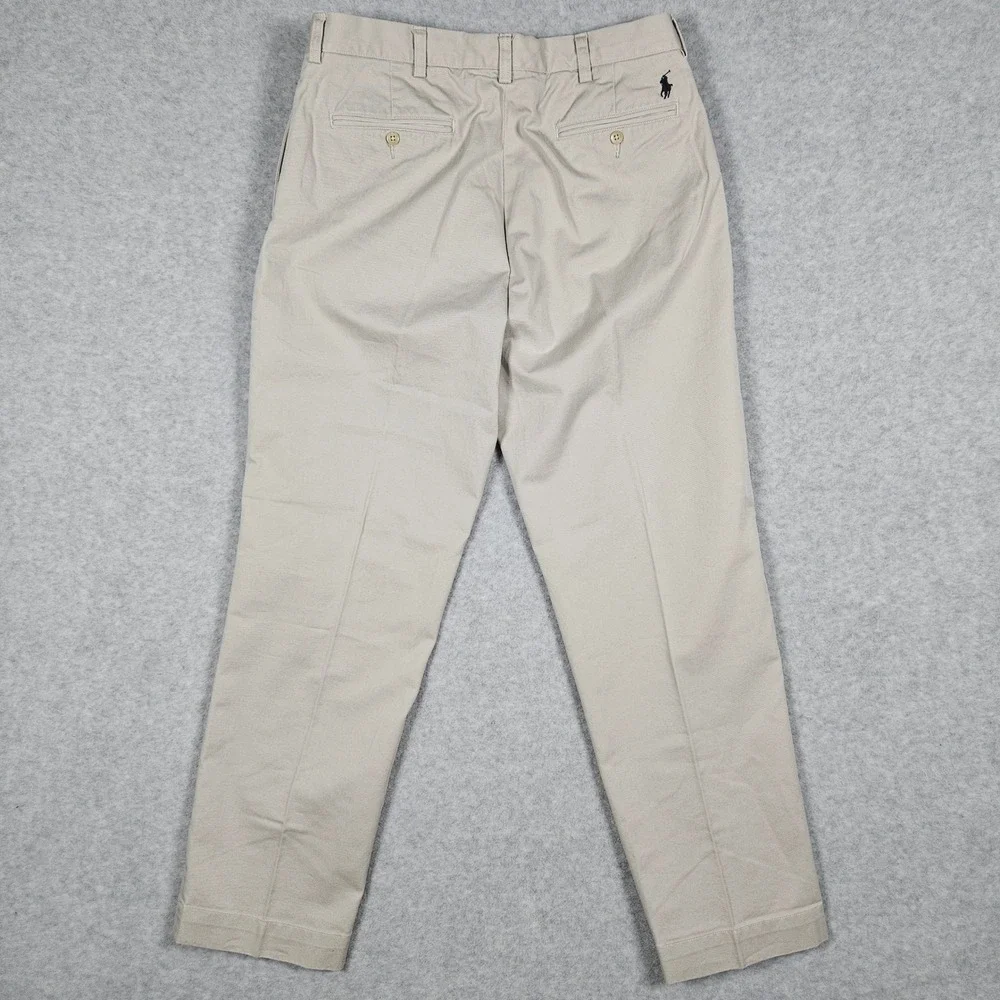 Polo Ralph Lauren (Men's 35x32) Tan Ethan Pant Pleated Chino Trousers Khaki VTG